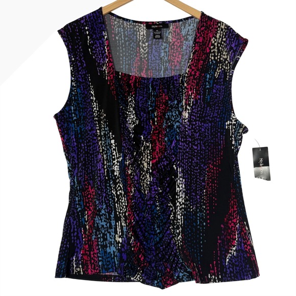 Style & Co. Tops - Style & Co‎ Womens XL Black Multi Abstract Sleeveless Ruched Top New